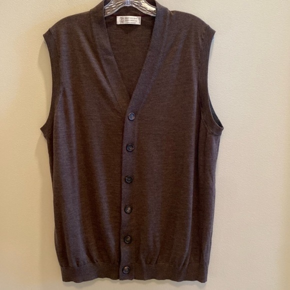 Brunello Cucinelli Wool Cashmere Vest Knit Jacket Sweater Cardigan 58 XXL - Picture 1 of 9